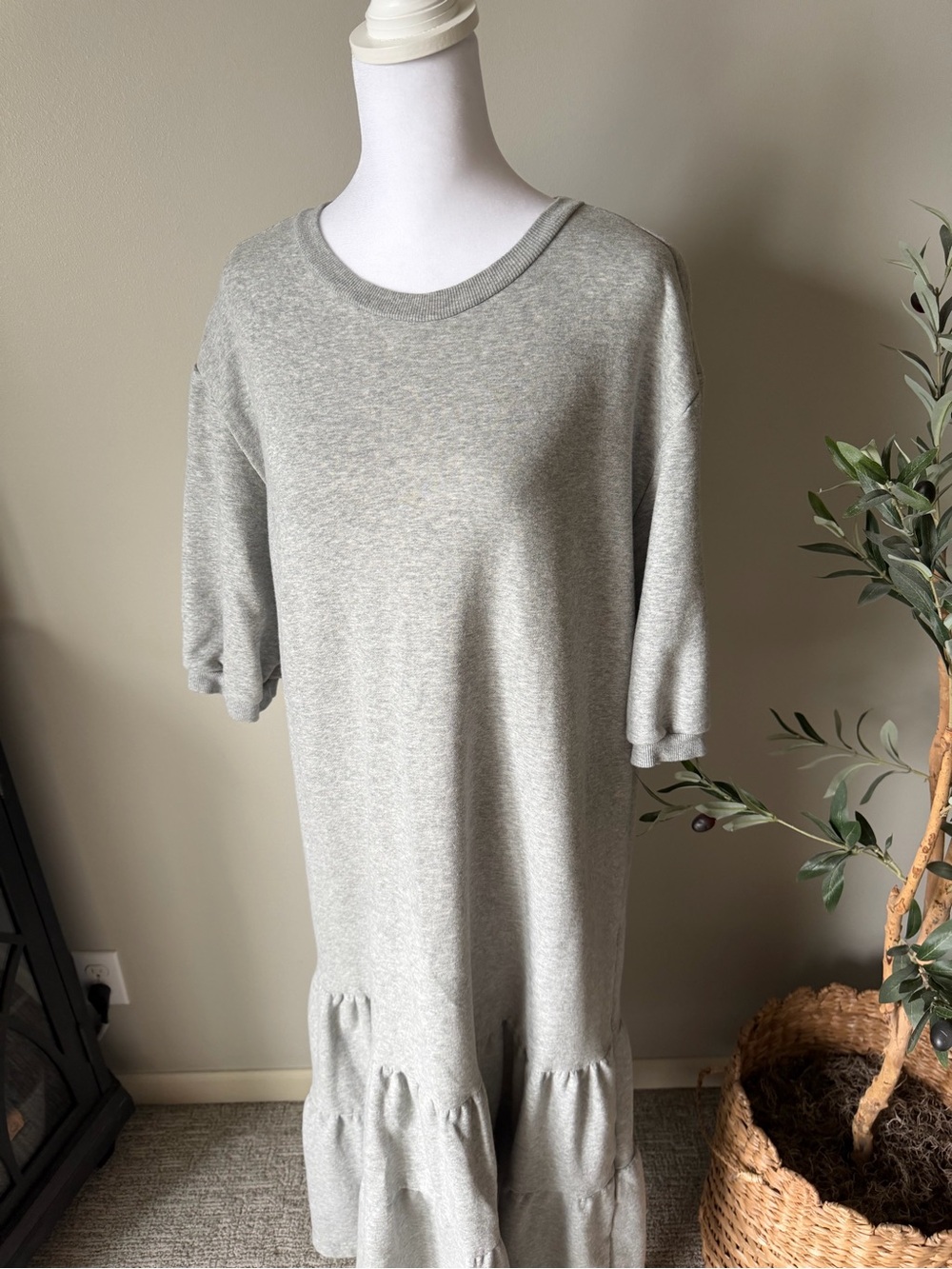 Anthropologie Daily Practice Grey Tiered Midi Sweatshirt Dress - Picture 5 of 10